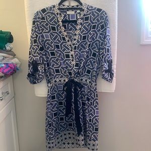 New York & Company size small blue geometric trellis print dress